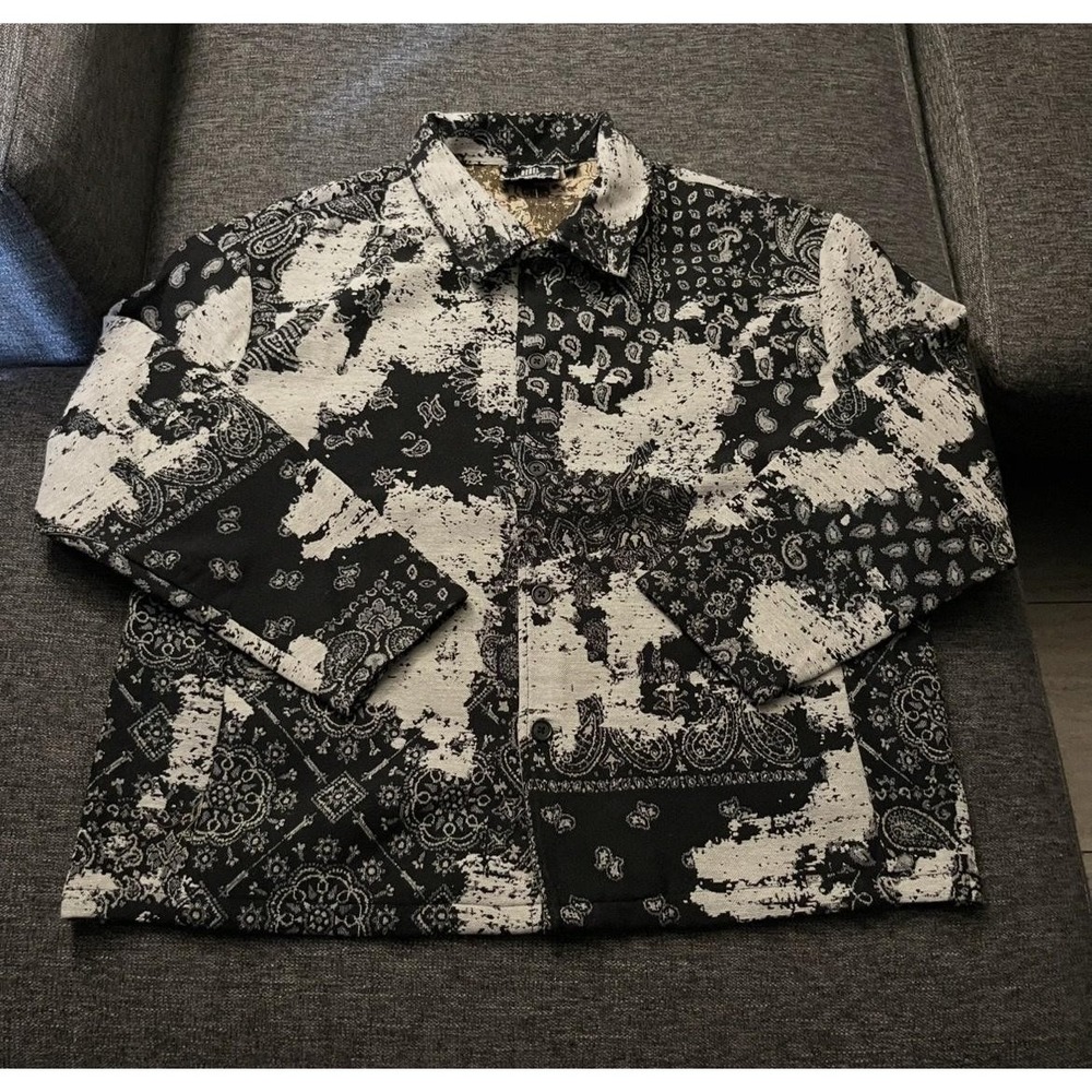 Rebel Vengeance Shirt Mens Medium Black Paisley Tapestry Button Up Streetwear